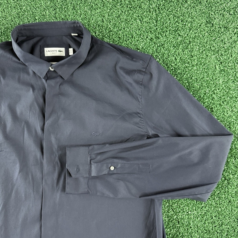 Lacoste Slim Fit Stretch Men's Long Sleeve Button Shirt Size XL FR 44 Blue